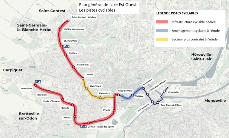 Plan présenté par Caen la Mer lors de la réunion publique des associations cyclistes.