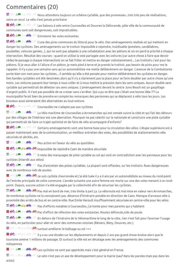 Courseulles-sur-Mer : commentaires de répondants au Baromètre Vélo 2025