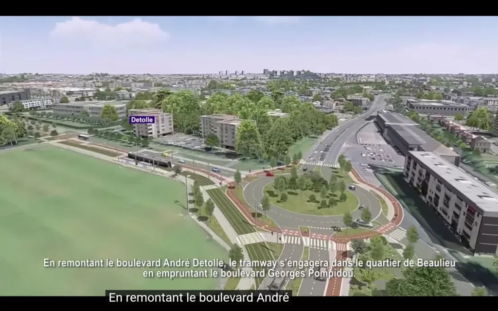 Projet Tram 2028-2029 : vues des voies cyclables en rouge